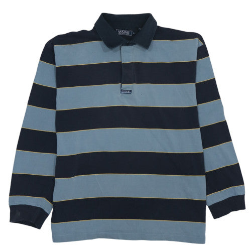 Maine New England Men's Blue Striped Long Sleeve Collared Sweatshirt Size L