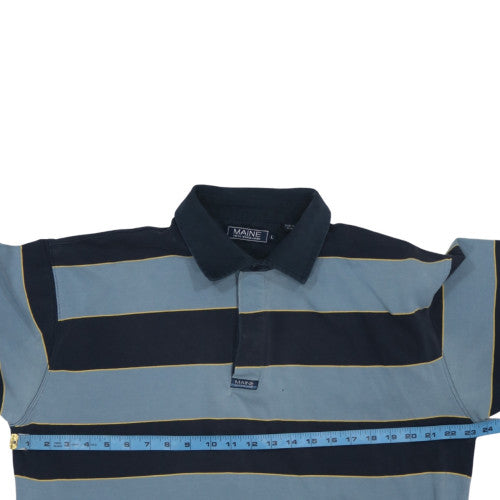 Maine New England Men's Blue Striped Long Sleeve Collared Sweatshirt Size L