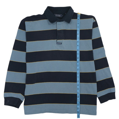 Maine New England Men's Blue Striped Long Sleeve Collared Sweatshirt Size L
