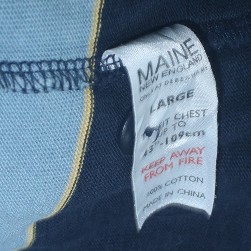 Maine New England Men's Blue Striped Long Sleeve Collared Sweatshirt Size L