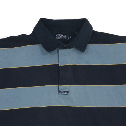 Maine New England Men's Blue Striped Long Sleeve Collared Sweatshirt Size L
