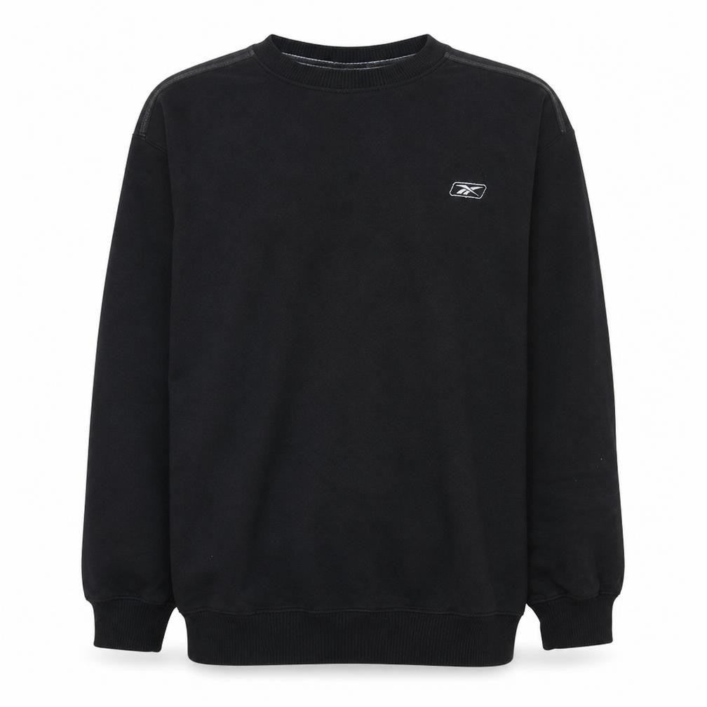 Front view of Reebok Men's Black Crew Neck Pullover Sweatshirt, size M