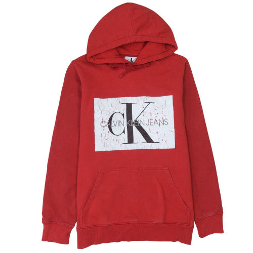 Calvin Klein Jeans Men's Red Pullover Hoodie M Logo Cotton