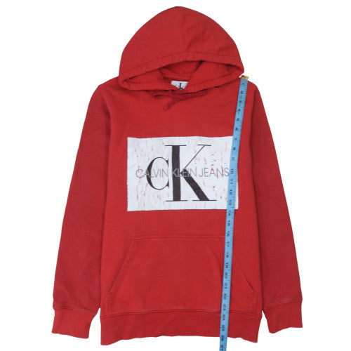 Calvin Klein Jeans Men's Red Pullover Hoodie M Logo Cotton