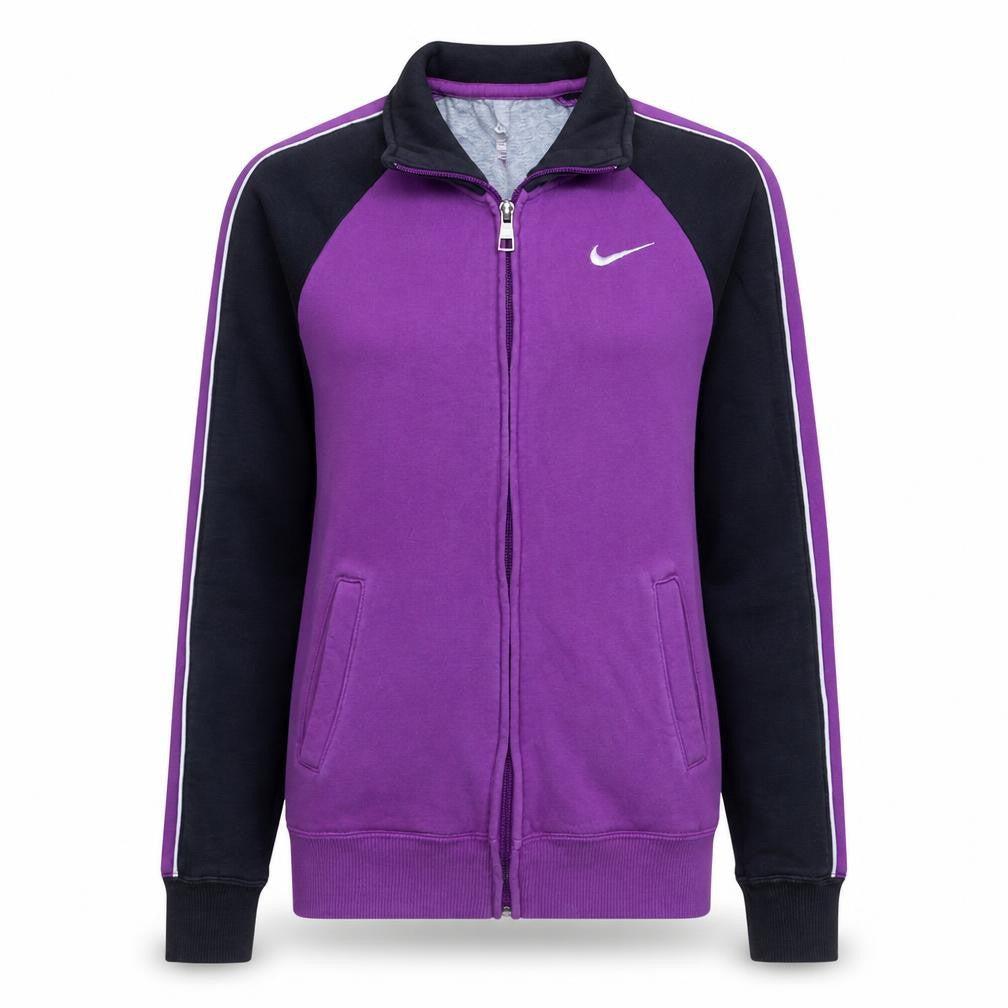 Front view of Nike Women's Purple Track Jacket S Full Zip Cotton Activewear