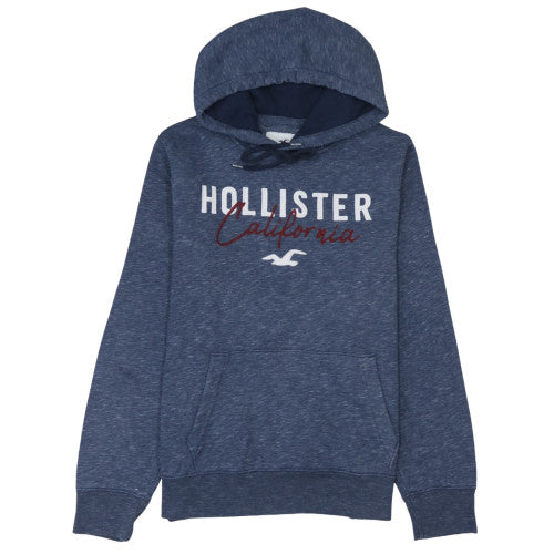 Hollister Men Blue Pullover Hoodie L Logo Graphic Sweatshirt
