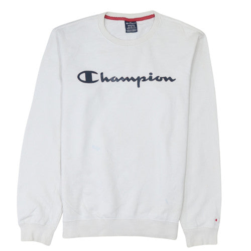 Champion Men's White Logo Crew Neck Pullover Sweatshirt M