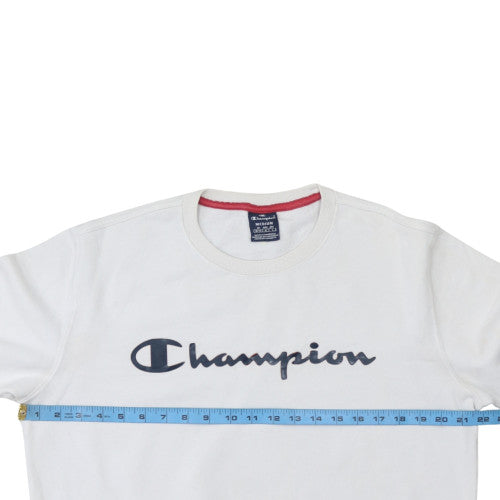 Champion Men's White Logo Crew Neck Pullover Sweatshirt M