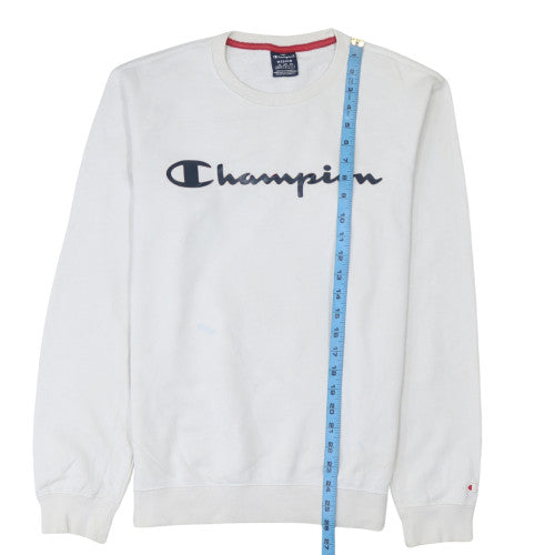 Champion Men's White Logo Crew Neck Pullover Sweatshirt M
