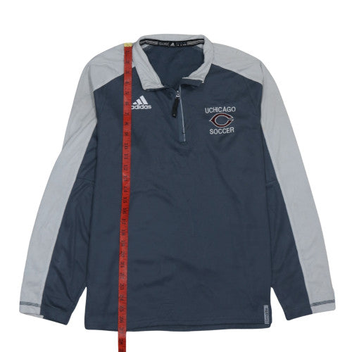 Adidas Mens Blue Grey 1/4 Zip Pullover Sweatshirt UChicago Soccer M