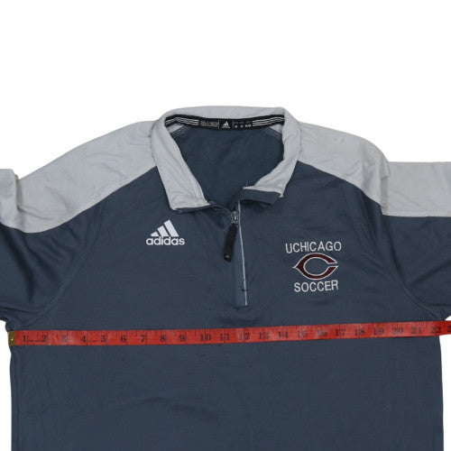 Adidas Mens Blue Grey 1/4 Zip Pullover Sweatshirt UChicago Soccer M