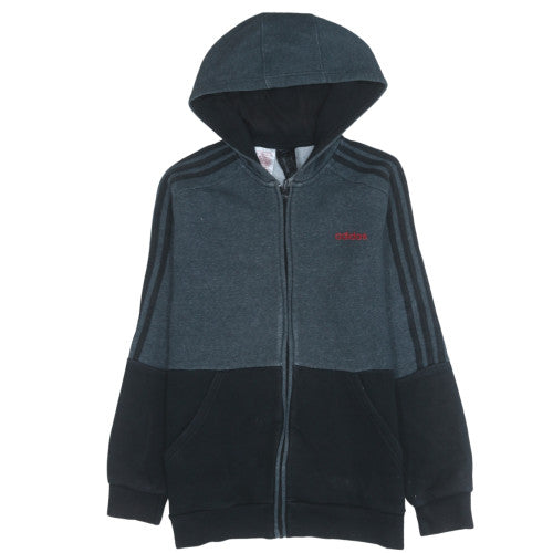 Adidas Boys Grey Black Full Zip Hoodie Size 9-10 Years Hooded Sweatshirt