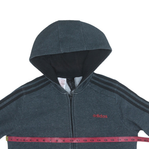 Adidas Boys Grey Black Full Zip Hoodie Size 9-10 Years Hooded Sweatshirt