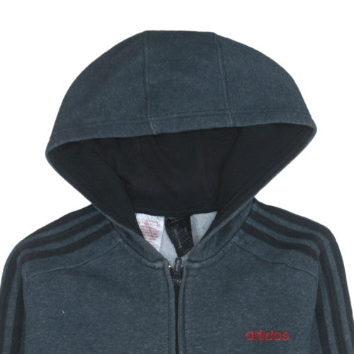 Adidas Boys Grey Black Full Zip Hoodie Size 9-10 Years Hooded Sweatshirt