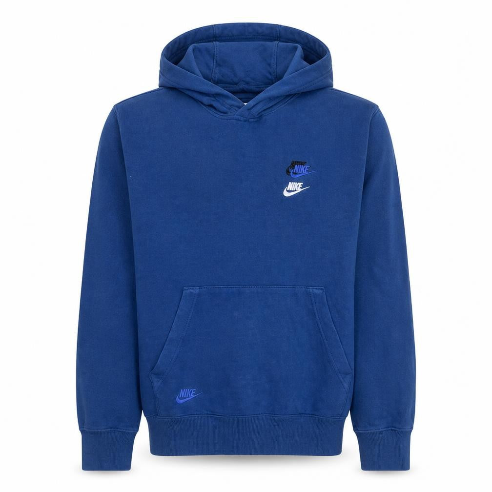 Front view of Nike Men's Blue Pullover Hoodie Small Logo Fleece Sweatshirt