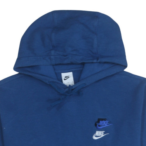 Nike Men's Blue Pullover Hoodie Small Logo Fleece Sweatshirt