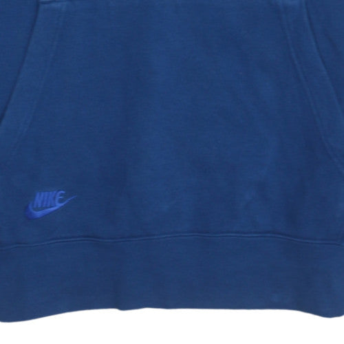 Nike Men's Blue Pullover Hoodie Small Logo Fleece Sweatshirt