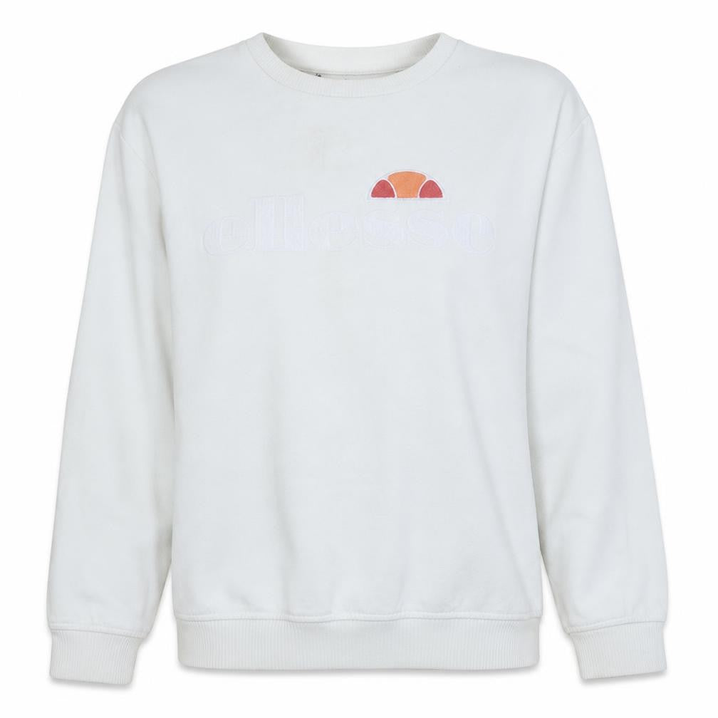 Front view of Ellesse Women White UK 12 Pullover Sweatshirt Cotton Blend