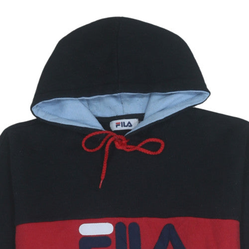 FILA Mens XL Black Blue Red Pullover Hoodie Sweatshirt