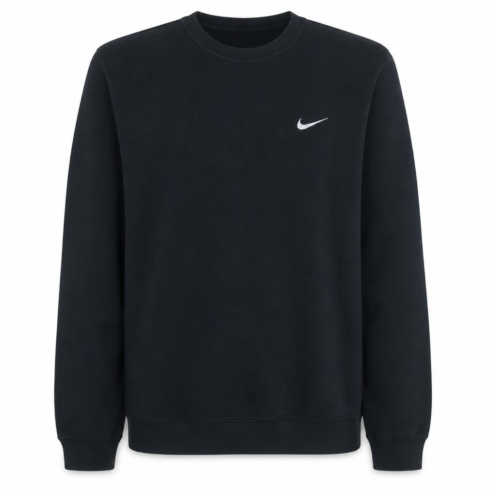 Front view of Nike Men Black Crew Neck Pullover Sweatshirt, size M, Fleece