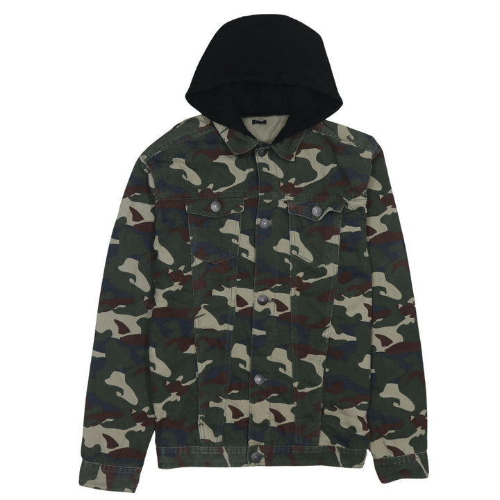 Kiabi Boys Green Camouflage Hooded Button Jacket Size 16 Years