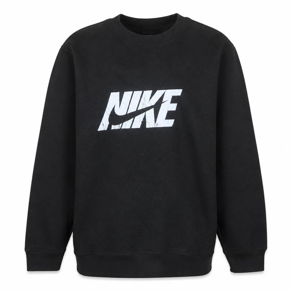 Front view of Nike Men's Black Pullover Sweatshirt, size M, Crew Neck Logo Sportswear