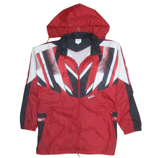 JAKO Men's Red XL Retro 90s Hooded Windbreaker Jacket