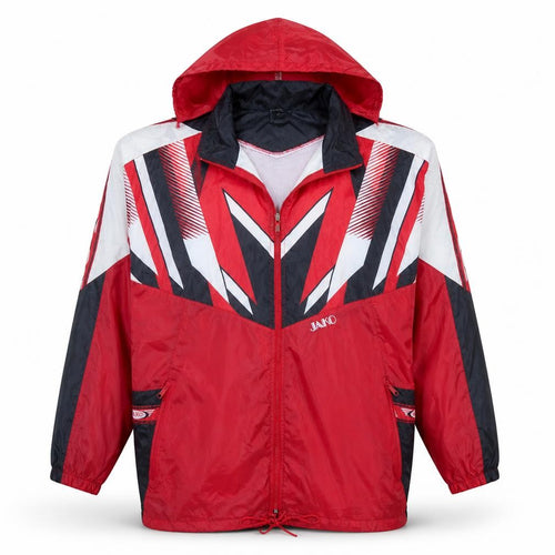 JAKO Men's Red XL Retro 90s Hooded Windbreaker Jacket