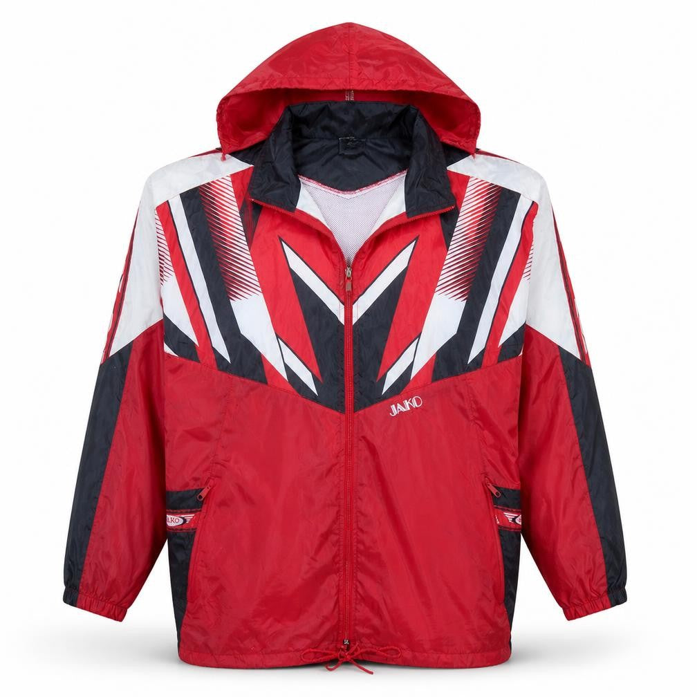 JAKO Men's Red XL Retro 90s Hooded Windbreaker Jacket