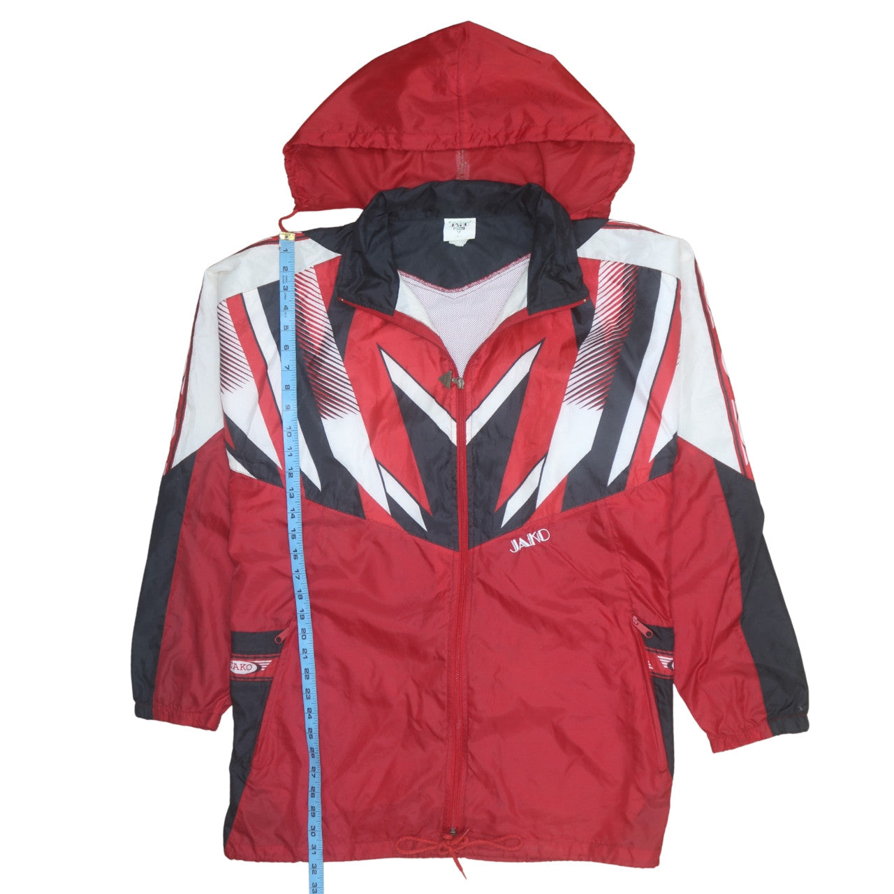 JAKO Men's Red XL Retro 90s Hooded Windbreaker Jacket