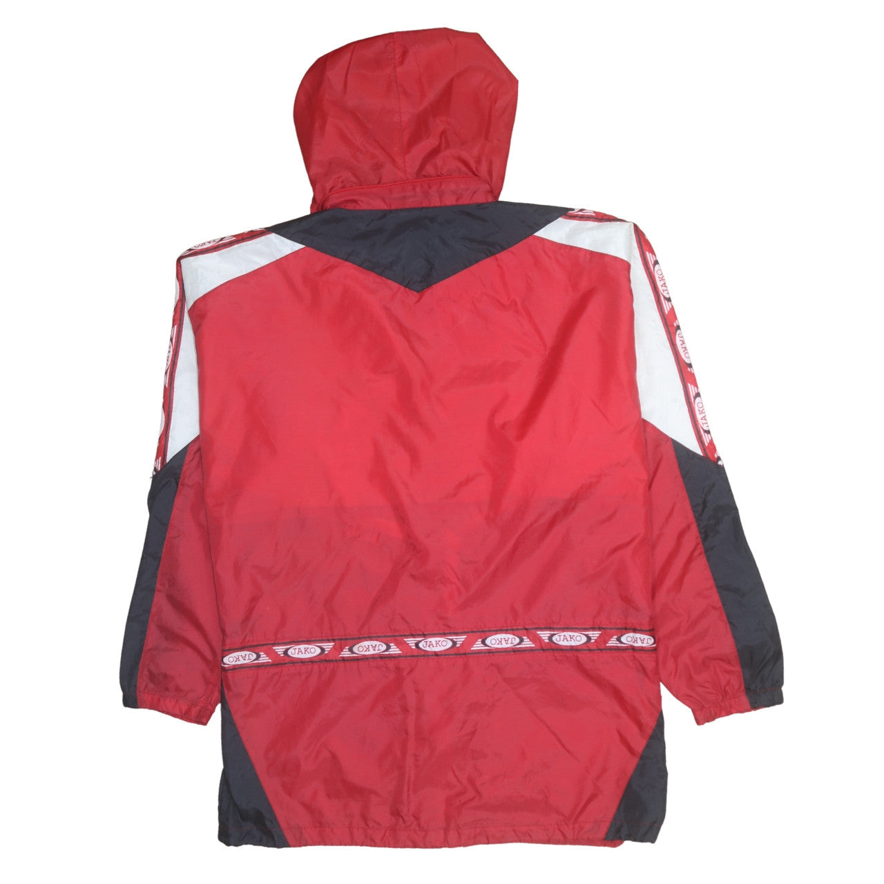 JAKO Men's Red XL Retro 90s Hooded Windbreaker Jacket