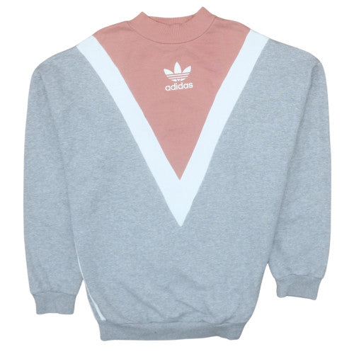 Adidas Womens Grey Pink Colourblock Crew Neck Sweatshirt Size 10