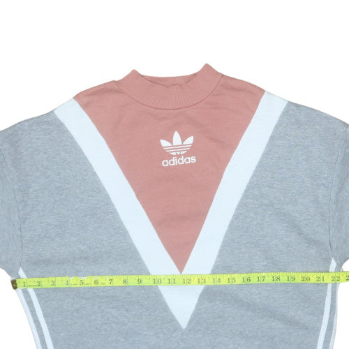 Adidas Womens Grey Pink Colourblock Crew Neck Sweatshirt Size 10
