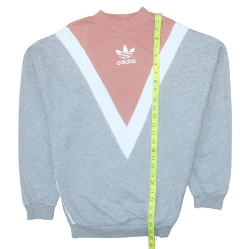 Adidas Womens Grey Pink Colourblock Crew Neck Sweatshirt Size 10