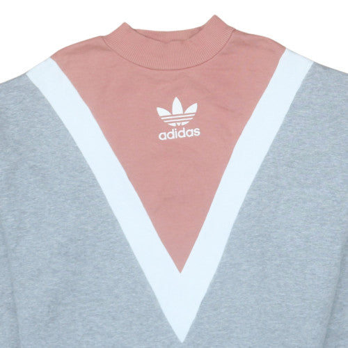 Adidas Womens Grey Pink Colourblock Crew Neck Sweatshirt Size 10