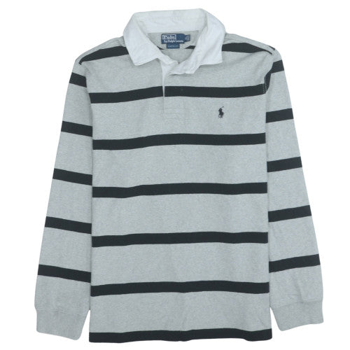 Ralph Lauren Men's Grey Striped Collared Rugby Sweatshirt Size M