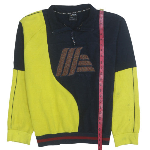 Aldi Mens Multicoloured 1/4 Zip Fleece Sweatshirt Large Retro Logo