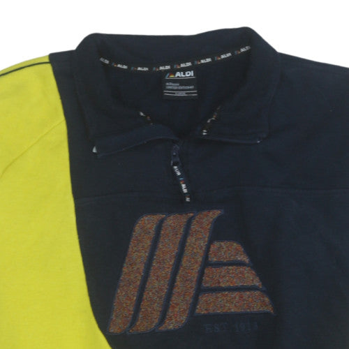 Aldi Mens Multicoloured 1/4 Zip Fleece Sweatshirt Large Retro Logo