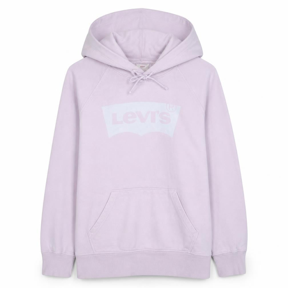Front view of Levi's Women's Pink Pullover Hoodie Medium Cotton Logo Casual