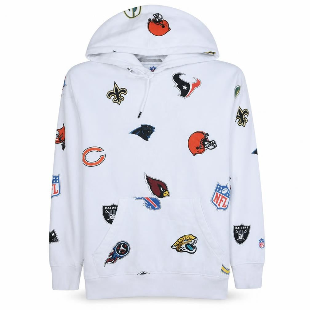 Front view of Celio NFL Men’s White Graphic Print Pullover Hoodie S