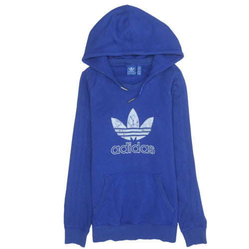 Adidas Womens Blue Pullover Hoodie Size 12 Cotton Blend Casual Sweatshirt
