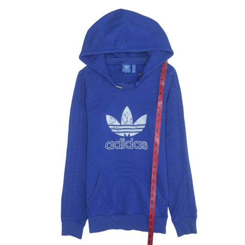 Adidas Womens Blue Pullover Hoodie Size 12 Cotton Blend Casual Sweatshirt
