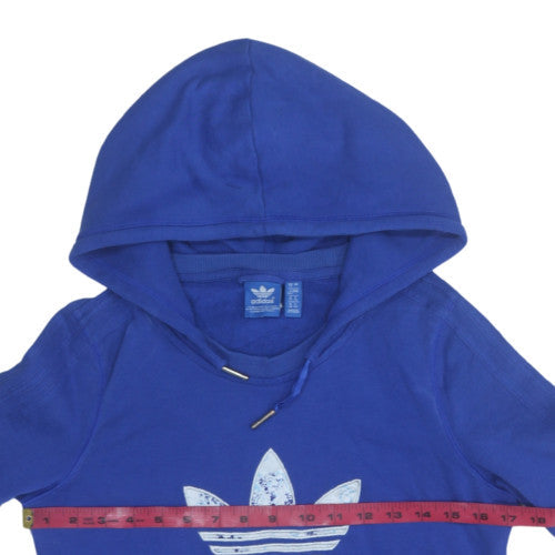 Adidas Womens Blue Pullover Hoodie Size 12 Cotton Blend Casual Sweatshirt