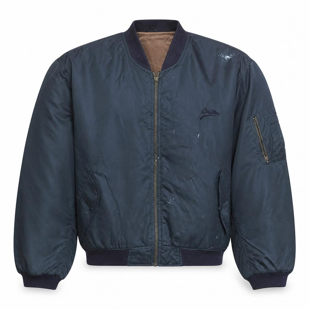 Front view of Overtime Men's Blue Bomber Jacket, size M, Regular Fit Winter Style