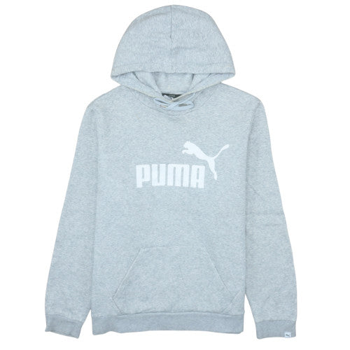 Puma Men’s Grey Pullover Hoodie L Logo Sports Fleece Sweatshirt