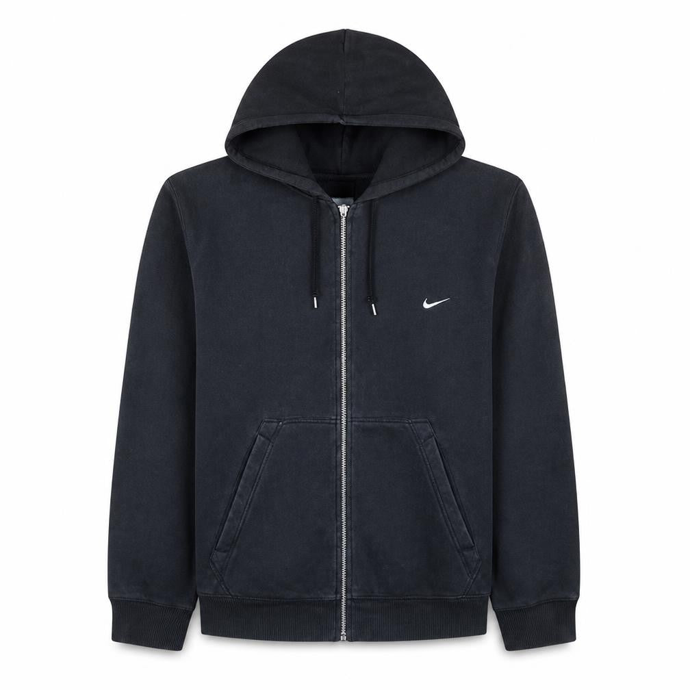 Front view of Nike Men Black Full Zip Fleece Hoodie L Regular Fit