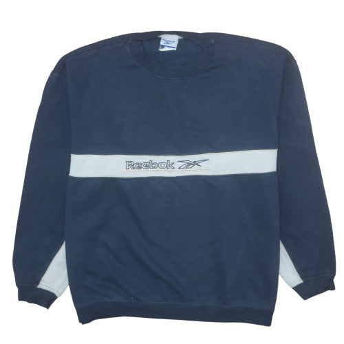Reebok Men Blue Pullover Sweatshirt L Retro Crew Neck Fleece