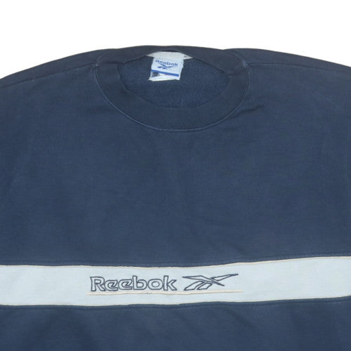 Reebok Men Blue Pullover Sweatshirt L Retro Crew Neck Fleece