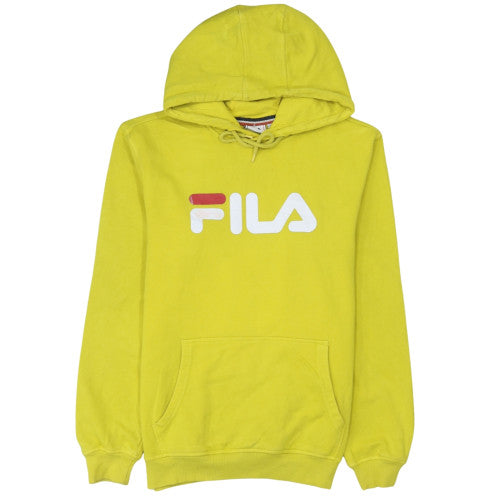 FILA Mens Yellow Pullover Hoodie L Logo Fleece Sportswear