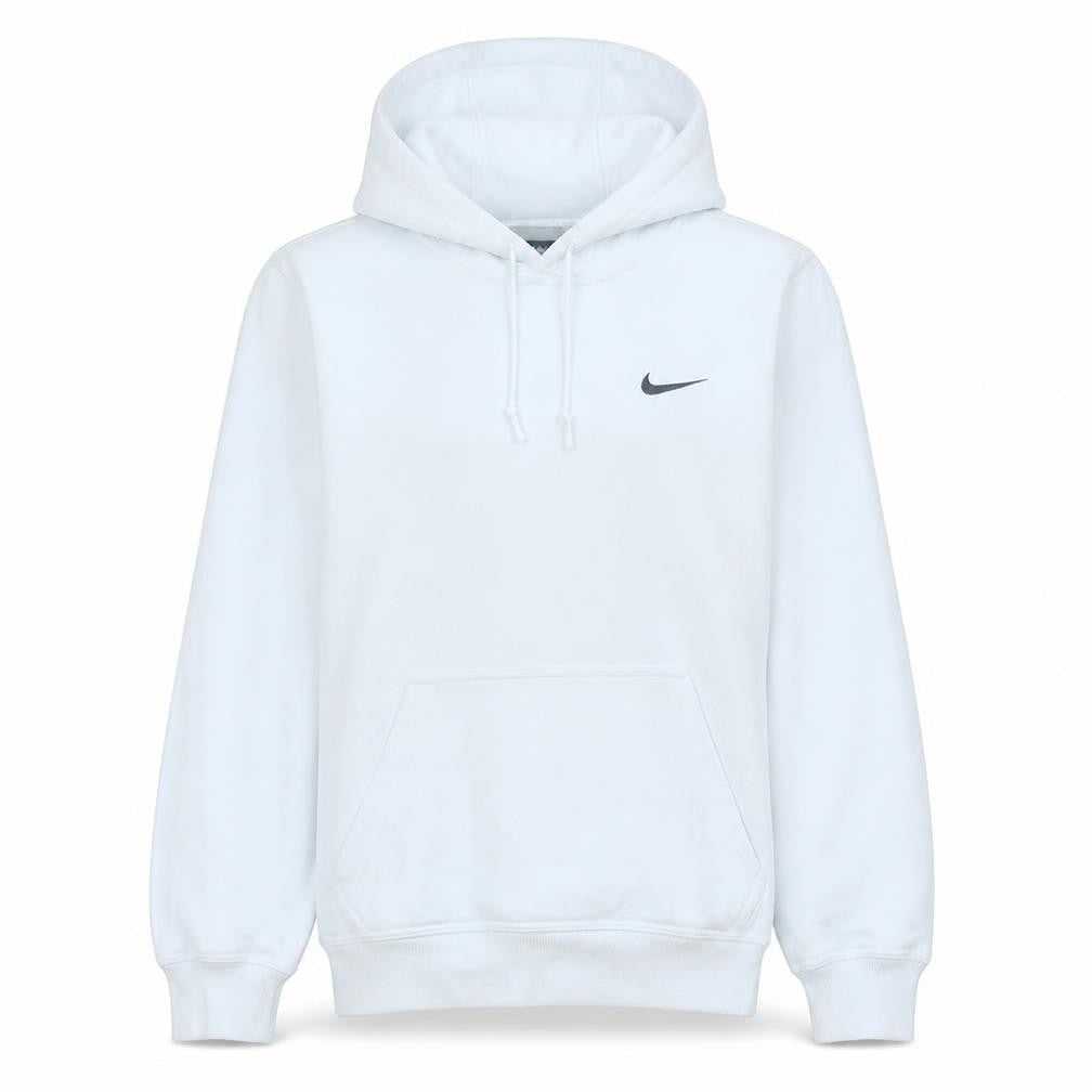Front view of Nike Men's White Small Pullover Hoodie with Logo